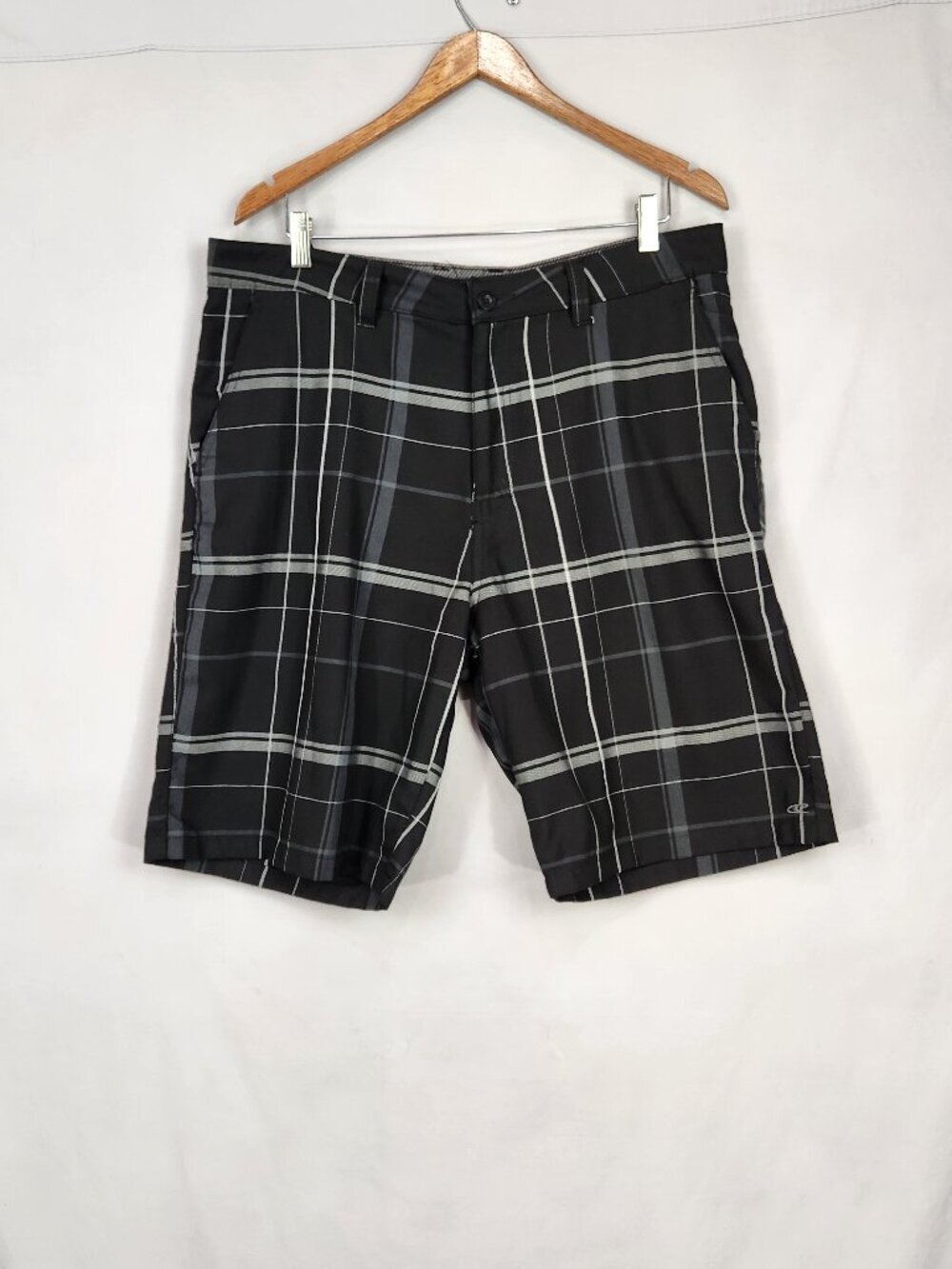 Oneill Golf Shorts Men's 36 Black Plaid Chino Flat Front Casual Preppy Vacation